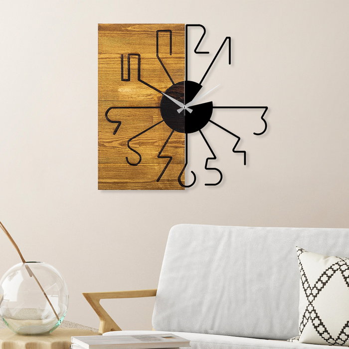Wallity Reloj de pared decorativo de madera Nogal y Negro
